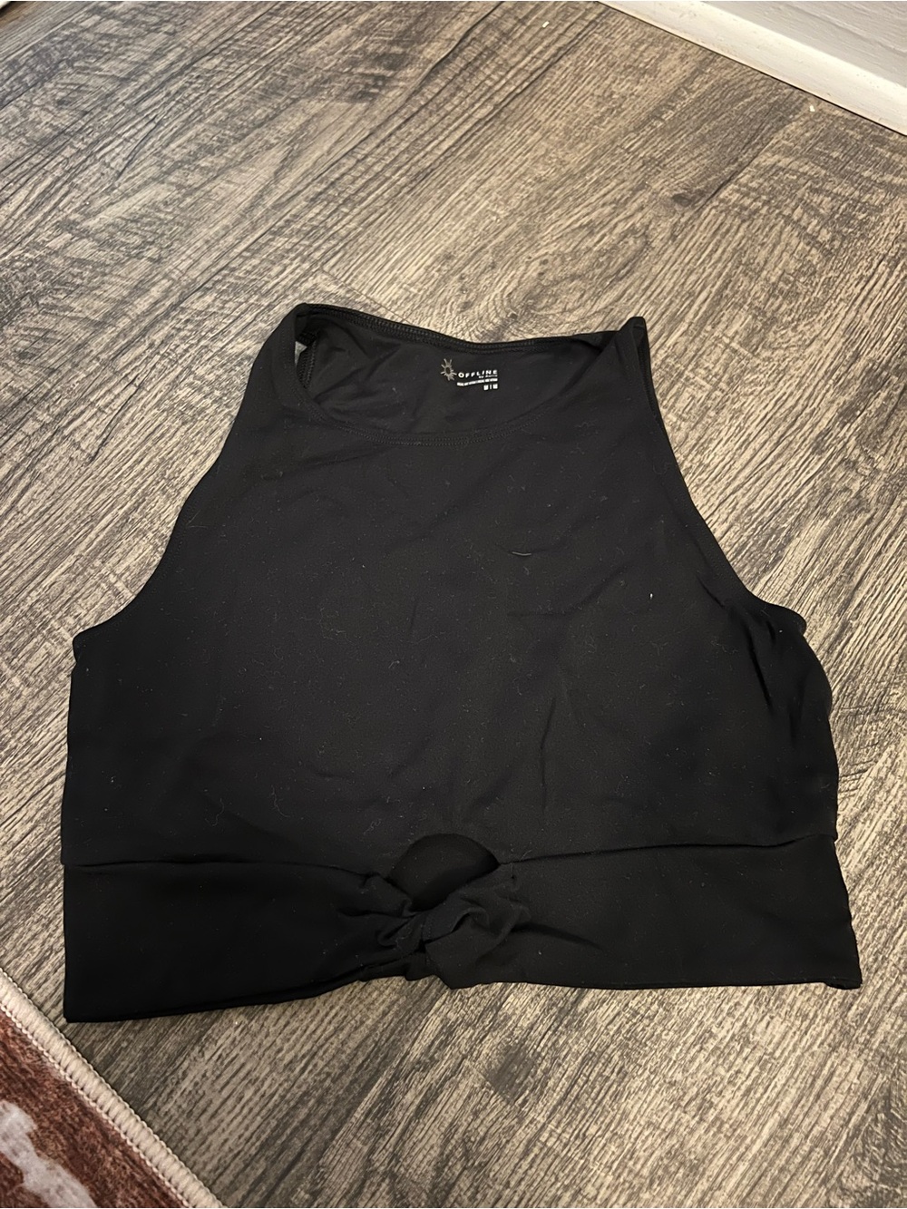aerie Black High-Neck Knot-Front Crop Tank